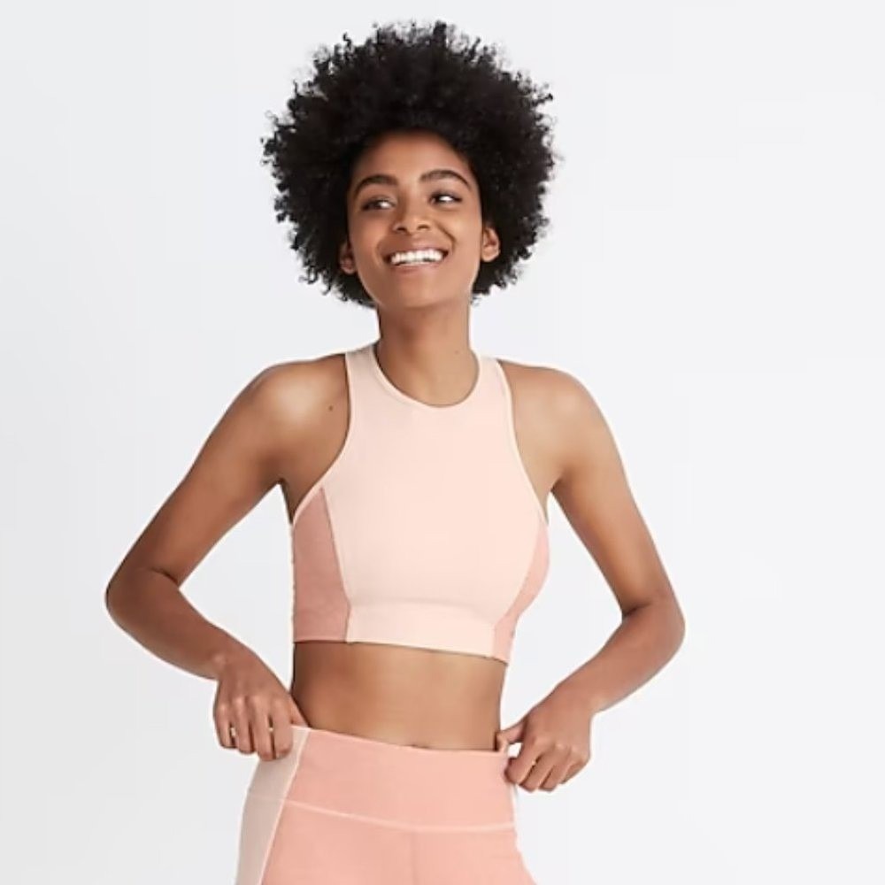 Outdoor Voices x Madewell Colorblock High Neck Crop Top Pink Quartz Size M NWT